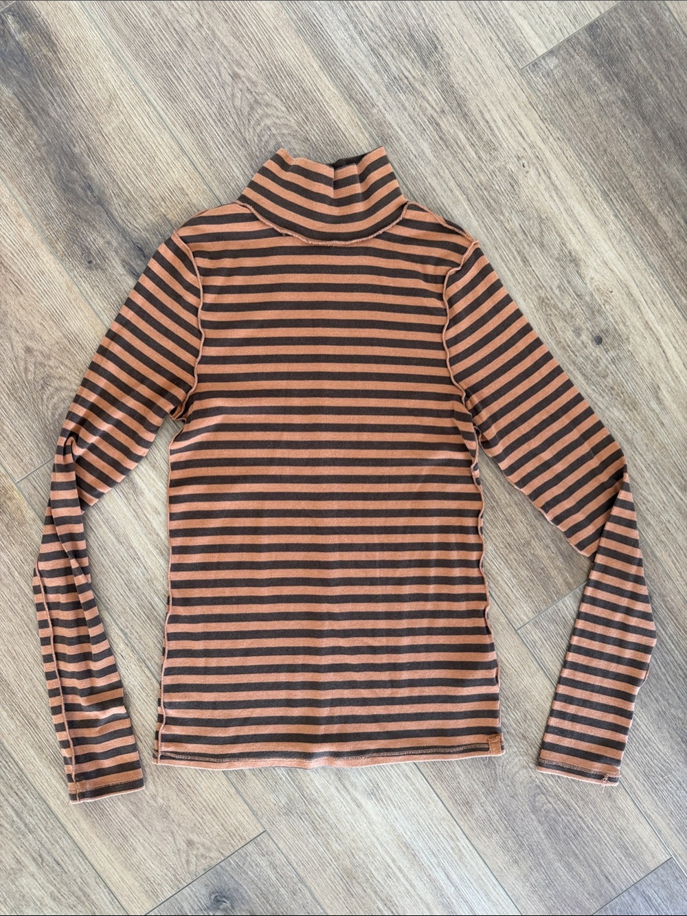 Free people Striped Turtleneck Long-Sleeve Top - Brown/Brown